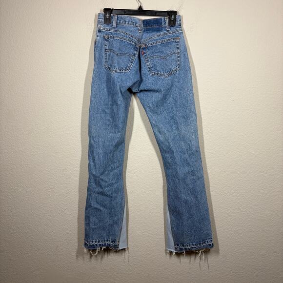 EB Denim Farrah Flare Button Fly Retro Jeans Light Blue Wash Split Hem - Picture 8 of 12